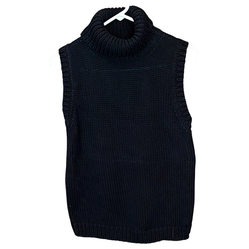 Lauren Ralph Lauren Women Black Sleeveless Turtleneck Chunky Knit Sweater Sz M